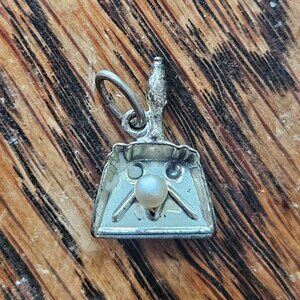 Antique Sterling Silver Pearl Dust Pan Charm Bracelet Pendant